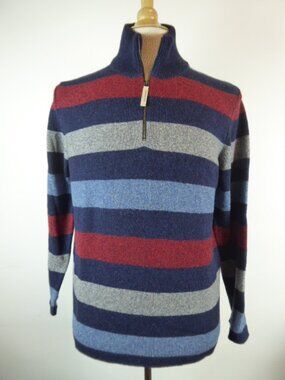 SCAPPINO Italy navy red rugby stripe zip merino wool high mock neck sweater L